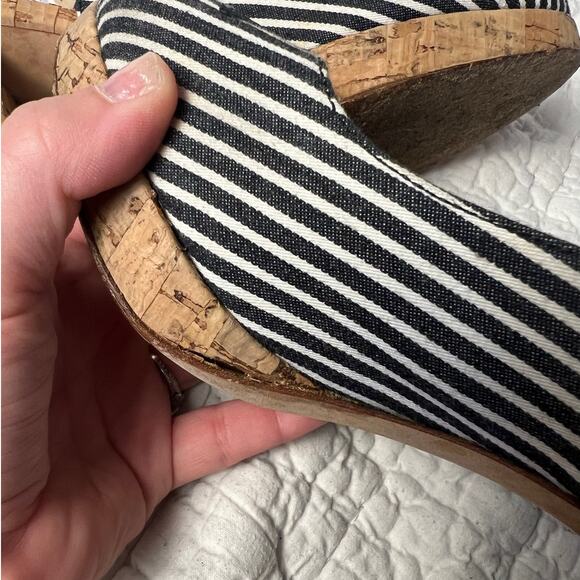 CHANEL Cruise 2008 Cork Striped CC Slingback Platform Heels Size 37 US 6.5 - Picture 8 of 9